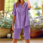 Women's Linen V-Neck Shirt & Shorts Set