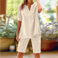 Women's Linen V-Neck Shirt & Shorts Set