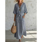 Solid Color V-Neck Maxi Dress with Pockets