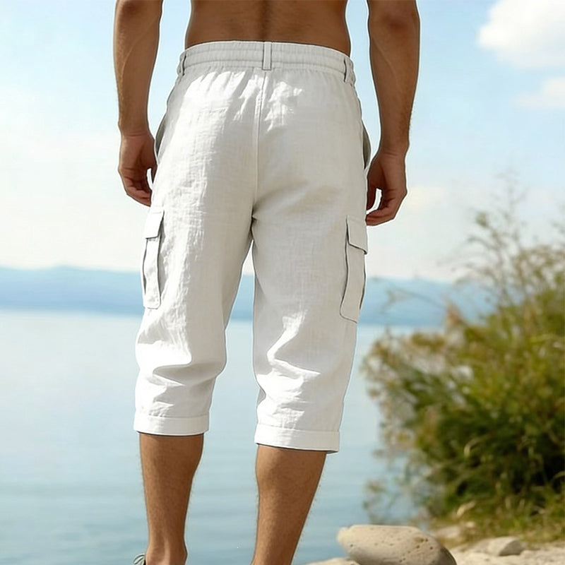 Men's Linen Blend Cargo Capri Pants