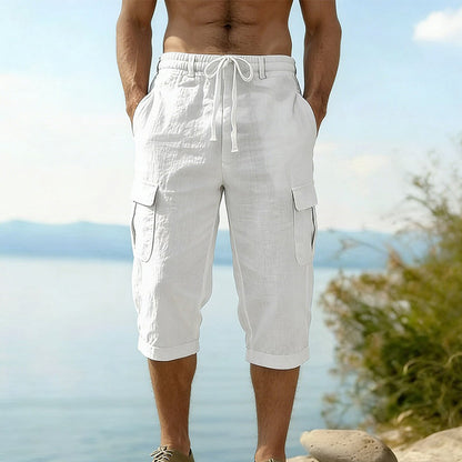 Men's Linen Blend Cargo Capri Pants