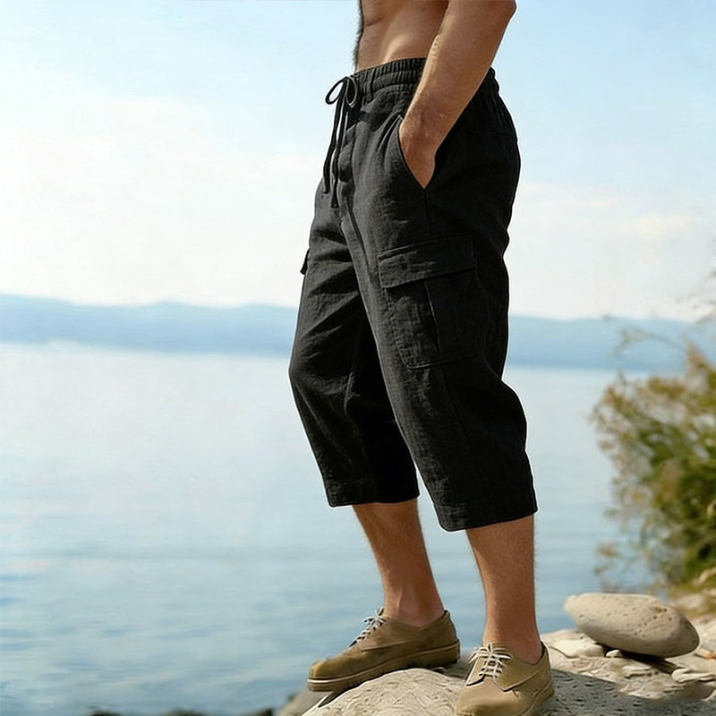 Men's Linen Blend Cargo Capri Pants
