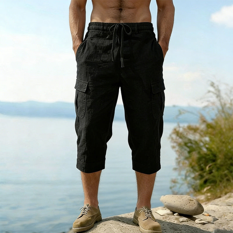 Men's Linen Blend Cargo Capri Pants