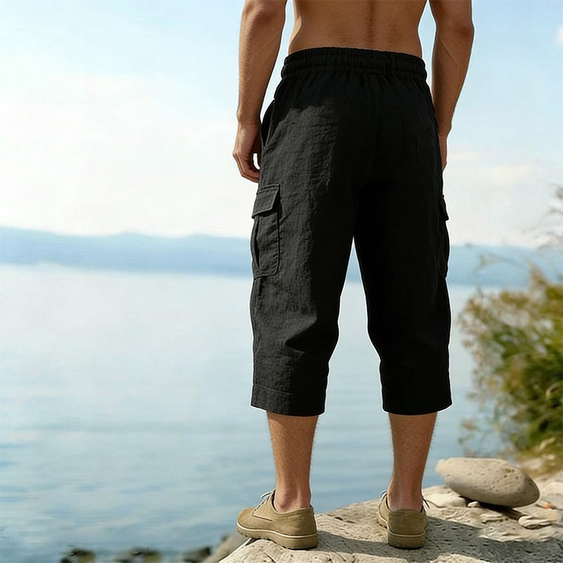 Men's Linen Blend Cargo Capri Pants