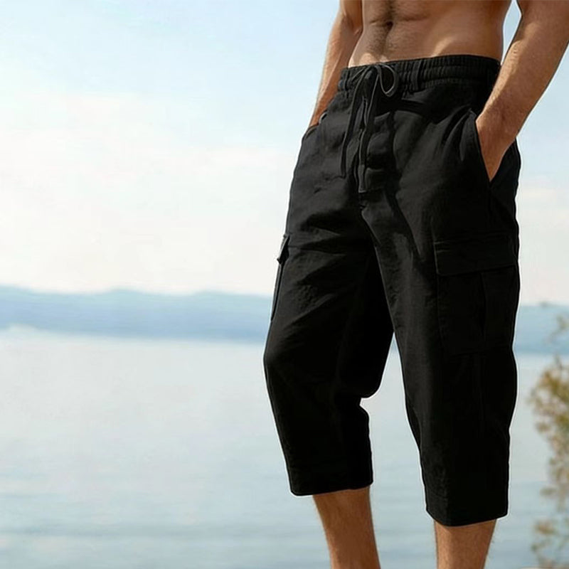 Men's Linen Blend Cargo Capri Pants