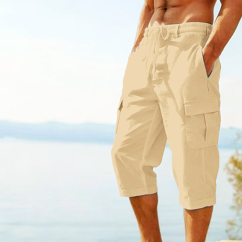 Men's Linen Blend Cargo Capri Pants