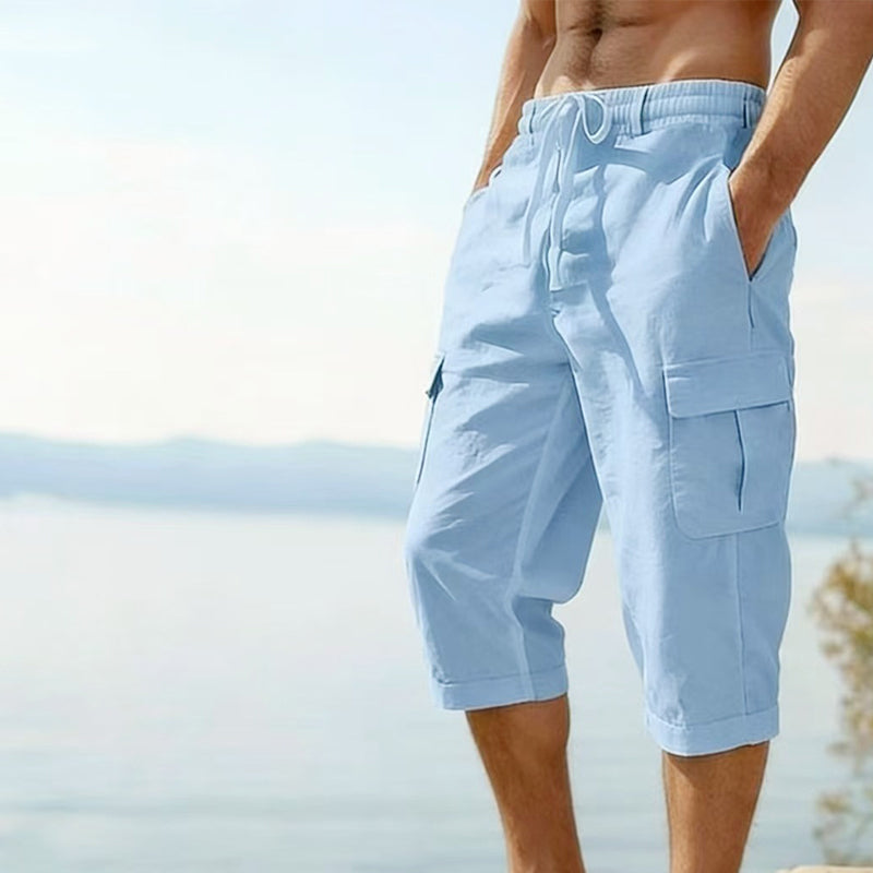 Men's Linen Blend Cargo Capri Pants