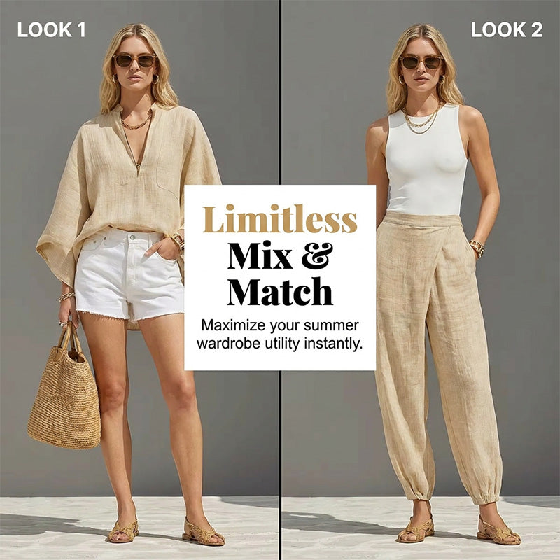 Women's Summer Slouchy Loose Fit Pants Set with Batwing Sleeves