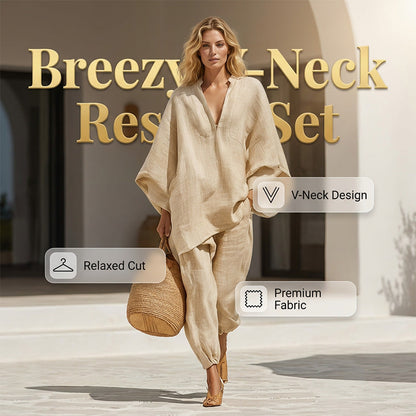 Women's Summer Slouchy Loose Fit Pants Set with Batwing Sleeves