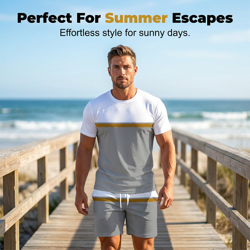 Men's Summer Color-Block Sportswear Set