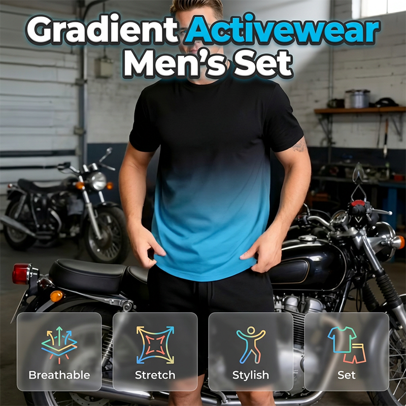 Men's Gradient Print Shirt and Shorts Set
