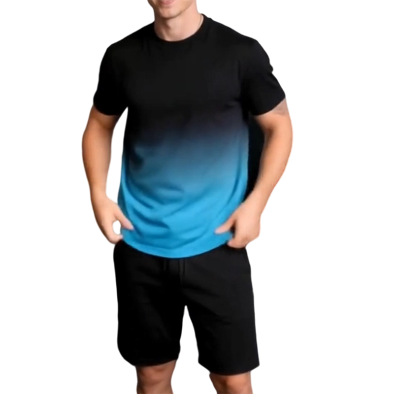 Men's Gradient Print Shirt and Shorts Set