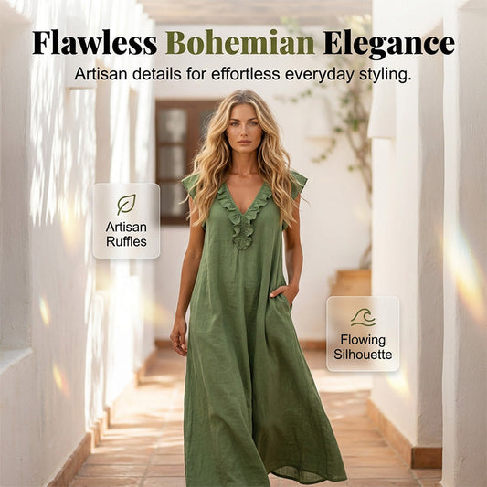 Women's Casual Sleeveless V-Neck Ruffle Dress