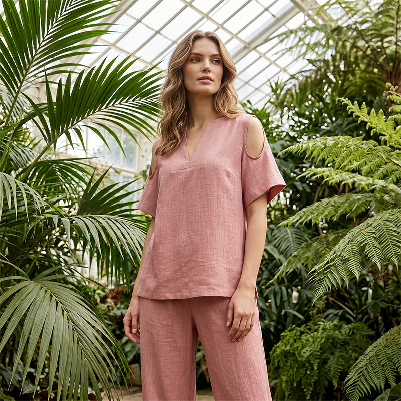 Solid Color Relaxed Fit Tunic and Trousers Outfit