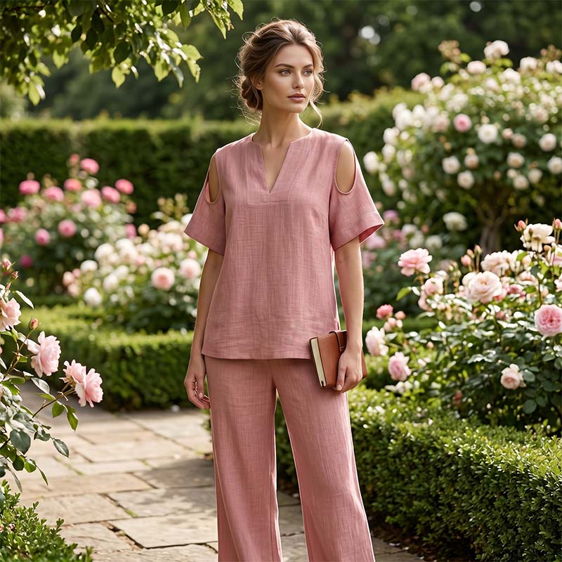 Solid Color Relaxed Fit Tunic and Trousers Outfit
