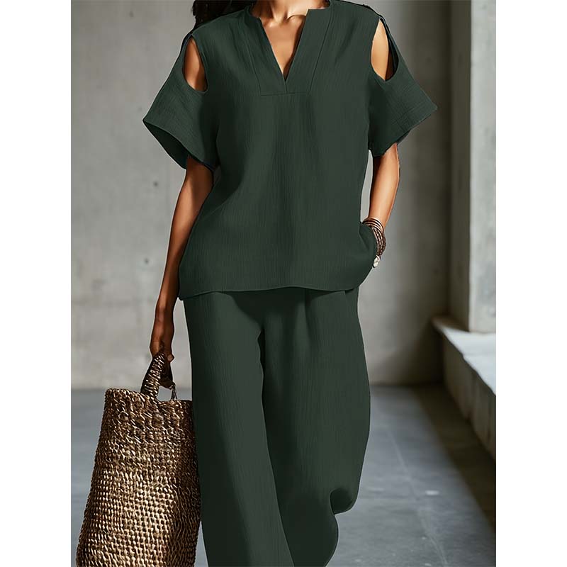 Solid Color Relaxed Fit Tunic and Trousers Outfit