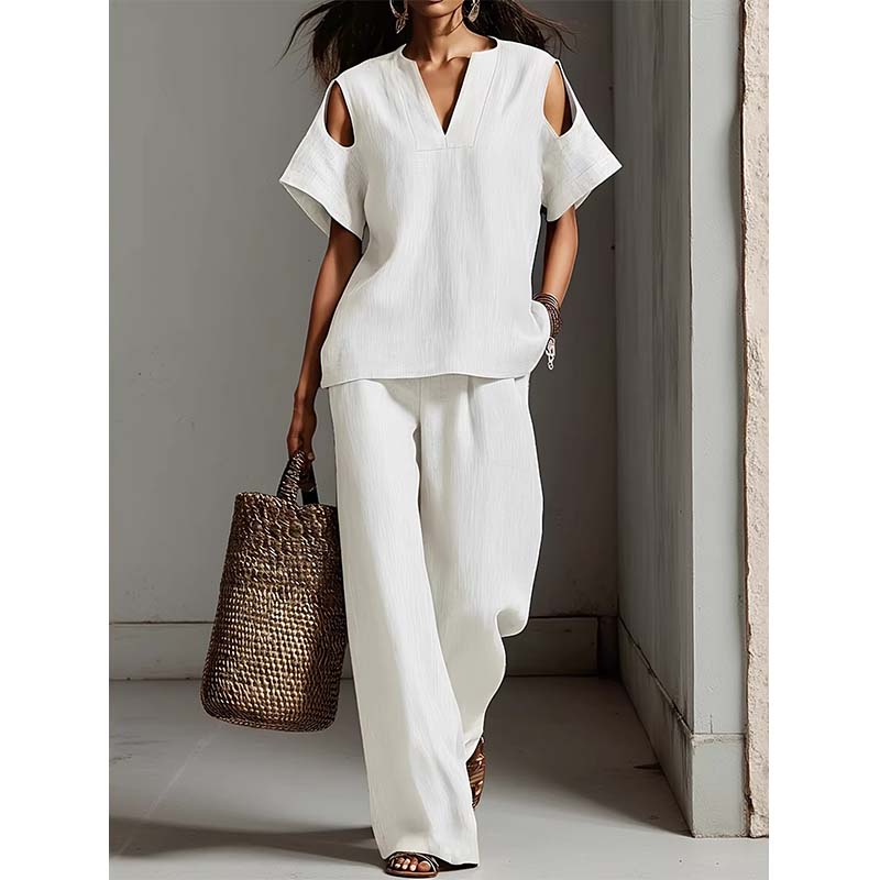 Solid Color Relaxed Fit Tunic and Trousers Outfit