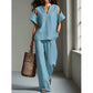 Solid Color Relaxed Fit Tunic and Trousers Outfit