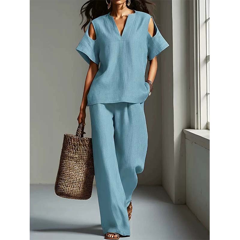 Solid Color Relaxed Fit Tunic and Trousers Outfit