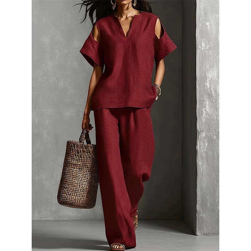 Solid Color Relaxed Fit Tunic and Trousers Outfit