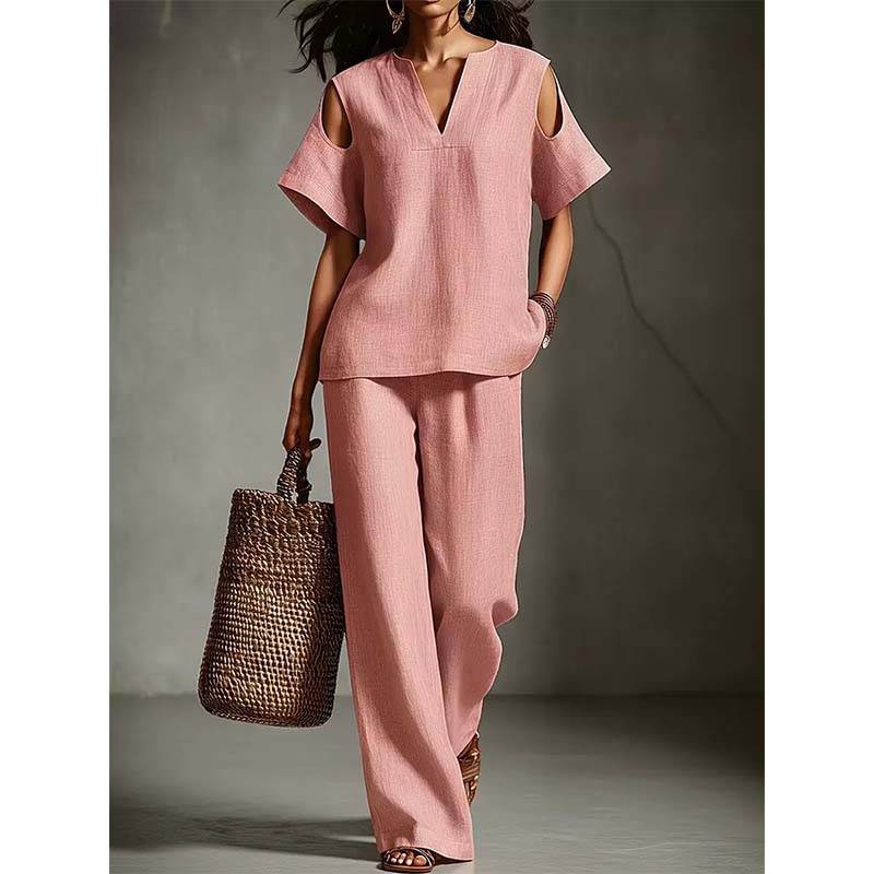 Solid Color Relaxed Fit Tunic and Trousers Outfit