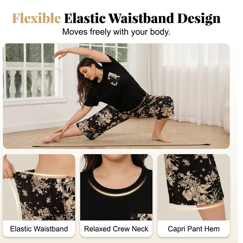 Women's Casual Crew Neck Top & Capri Pants Set