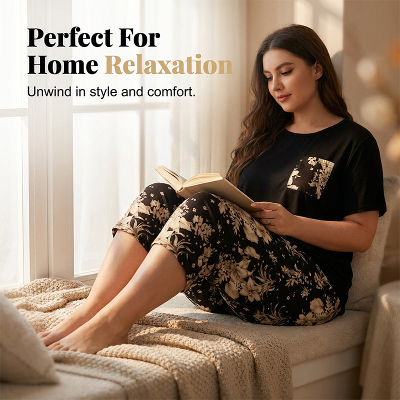 Women's Casual Crew Neck Top & Capri Pants Set