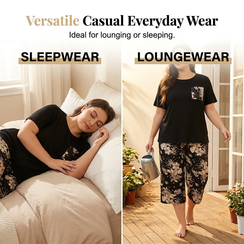 Women's Casual Crew Neck Top & Capri Pants Set