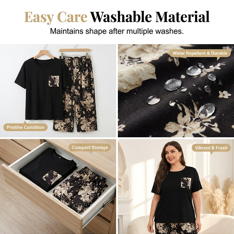 Women's Casual Crew Neck Top & Capri Pants Set