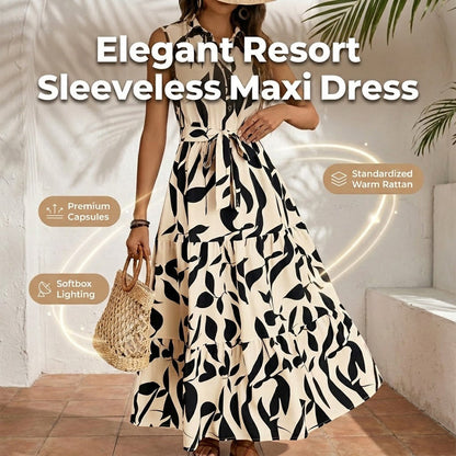 Sleeveless Collared Maxi Dress with Tie-Waist