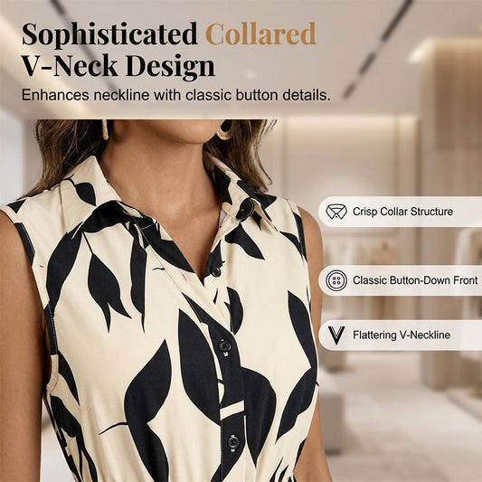 Sleeveless Collared Maxi Dress with Tie-Waist
