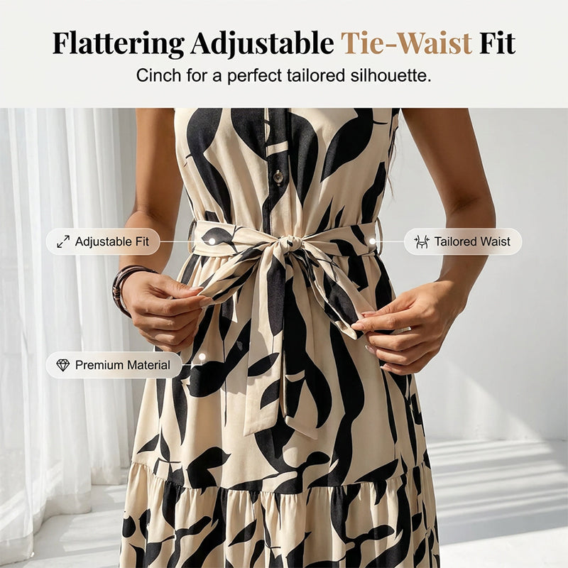 Sleeveless Collared Maxi Dress with Tie-Waist