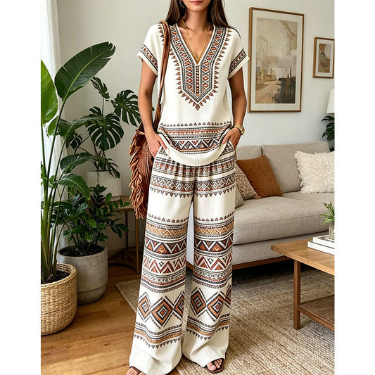 👗 LIMITED-TIME 50% OFF! ✨ Women's Printed Top & Pants Set – Boho Prints, Relaxed Fit, Vacation Ready 🌴
