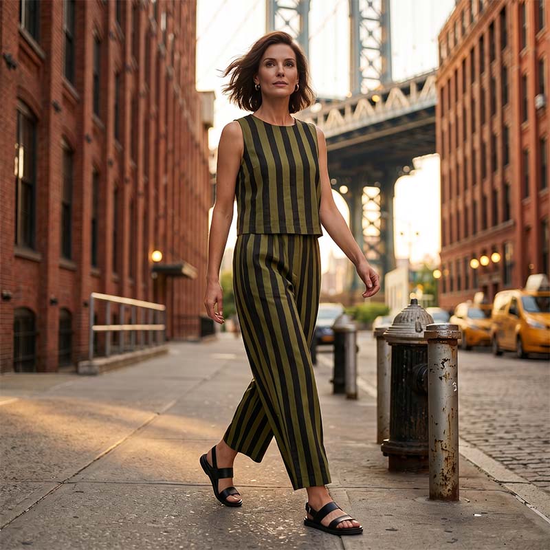 Women's Stripe Top & Pants 2-Piece Set