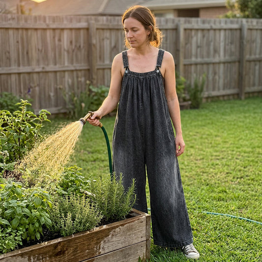 Women's Casual Wide-Leg Denim Jumpsuit