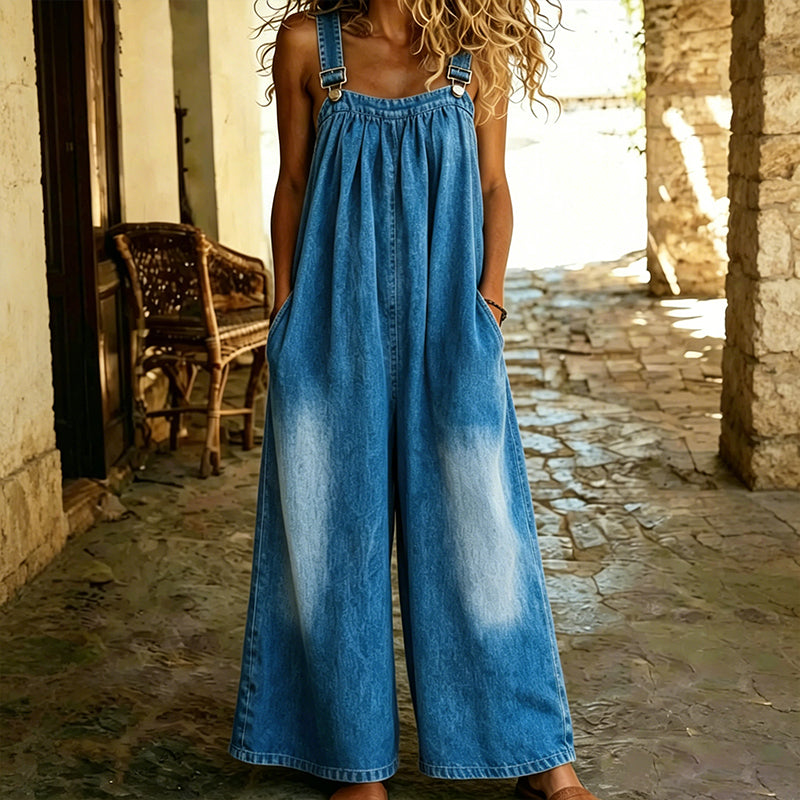 Women's Casual Wide-Leg Denim Jumpsuit