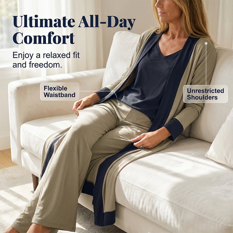 Women’s 3 Piece Outfit Contrast Color Cardigan Vest Pants Set
