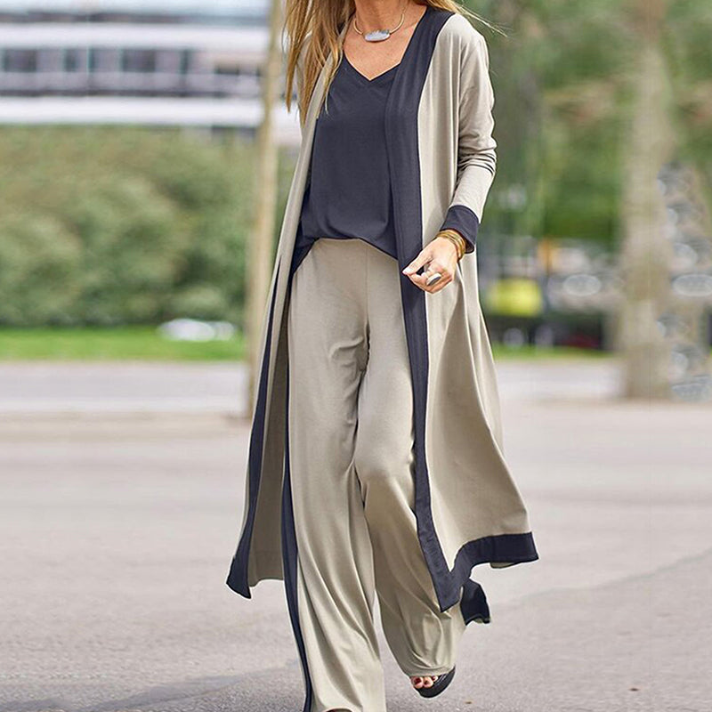 Women’s 3 Piece Outfit Contrast Color Cardigan Vest Pants Set