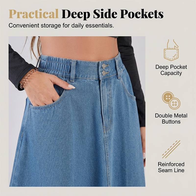 Slimming Asymmetrical Denim Midi Skirt