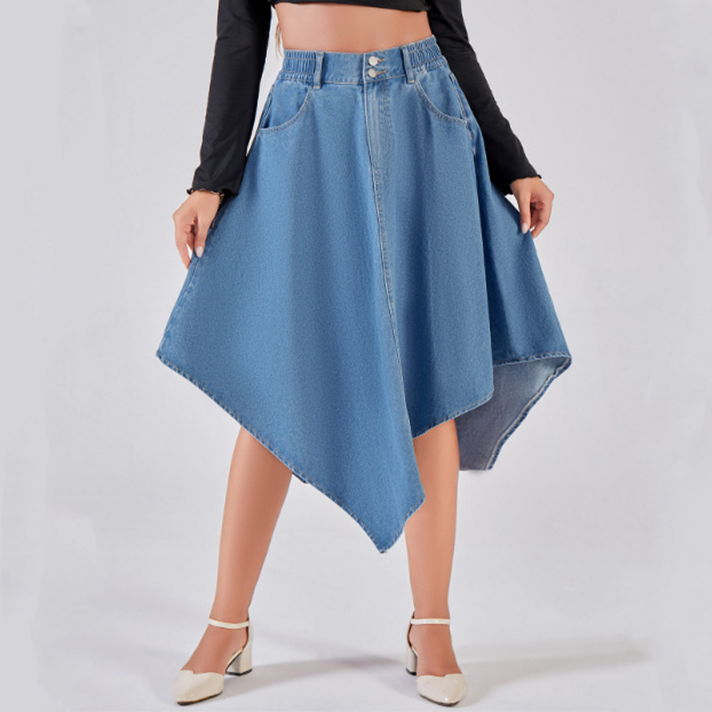Slimming Asymmetrical Denim Midi Skirt