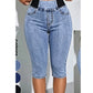 Women’s High Waisted Denim Capri Pants Elastic Waist Cropped Jeans