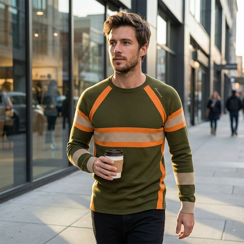 👕 50% OFF NOW! 💥 Men's Casual Contrast Stripe Long Sleeve Top – Color-block & premium blend – Crew neck, lightweight – perfect for layering or stand-alone style ✨