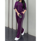 Women's Casual Two-Piece Lounge Set with Stripe Detail