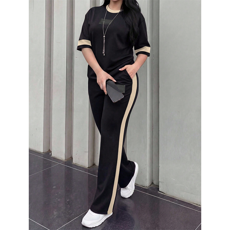 Women's Casual Two-Piece Lounge Set with Stripe Detail