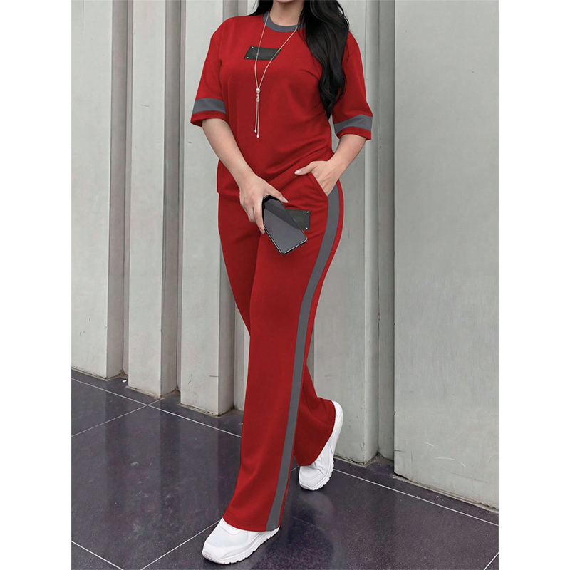 Women's Casual Two-Piece Lounge Set with Stripe Detail