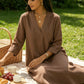 Women’s V-Neck Cotton Linen A Line Dress