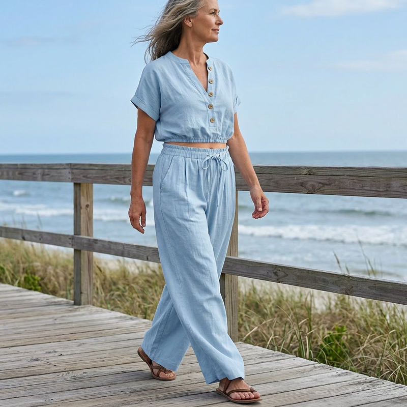 Women’s Fashion Summer Solid Loose Button Set