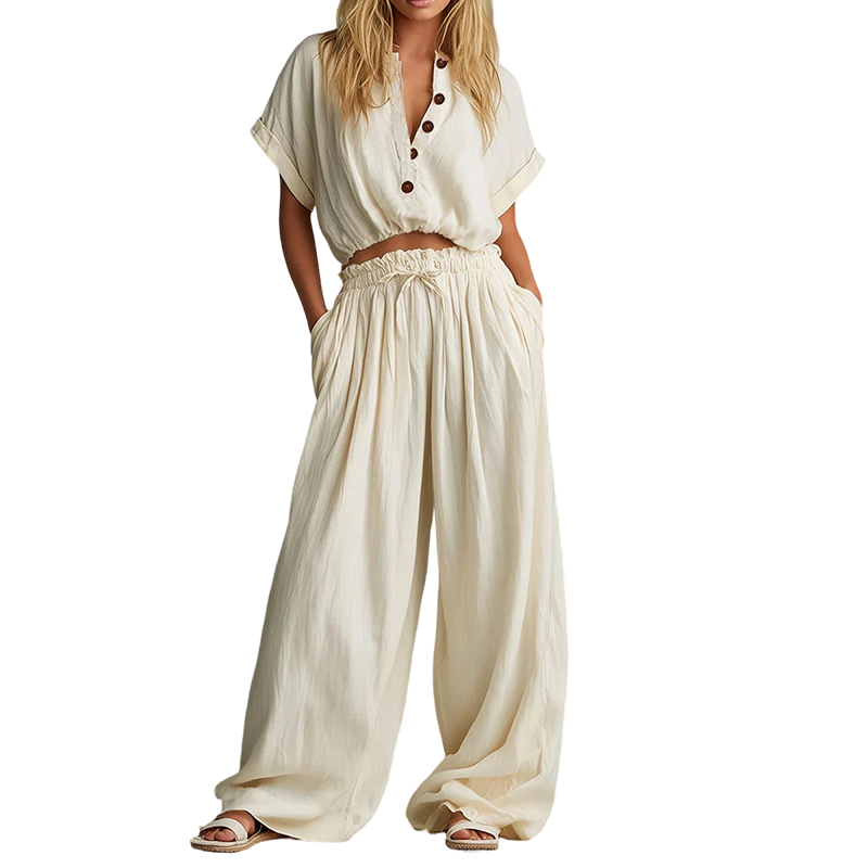 Women’s Fashion Summer Solid Loose Button Set