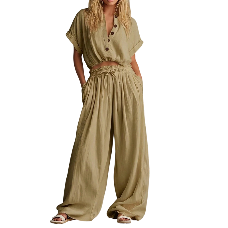 Women’s Fashion Summer Solid Loose Button Set
