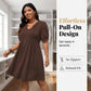 👗 LIMITED-TIME 50% OFF! 💥 Women's Elegant Puff Sleeve V-Neck Dress – Pleated Detail, A-Line, Plus Size ✨